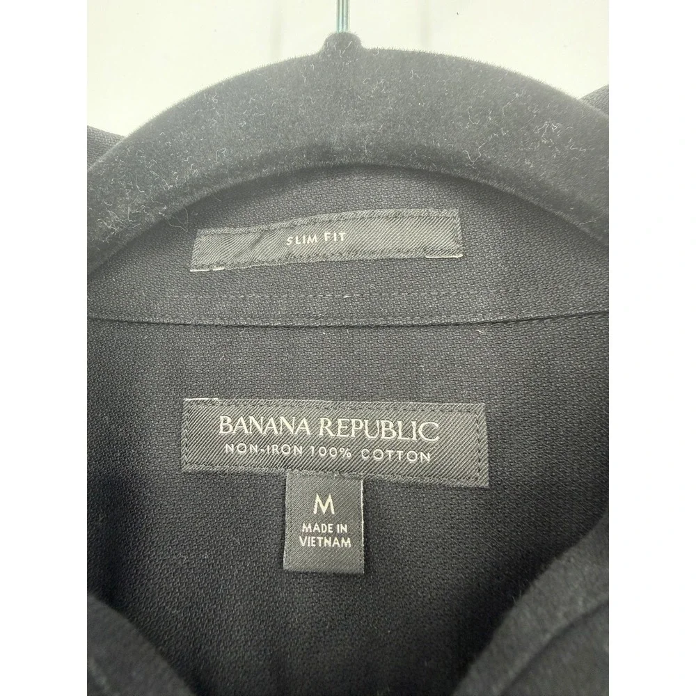 Banana Republic Mens Slim Fit Non-Iron Cotton Long Sleeve Button Down Black M